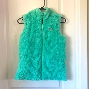 North Face Reversible women’s vest, small, teal soft side and grey down